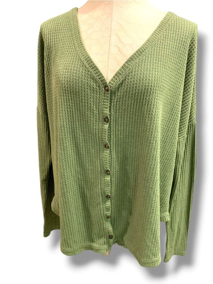 Size XL Wild Fable Womens Army Green Waffle V-Neck Knit Button Up