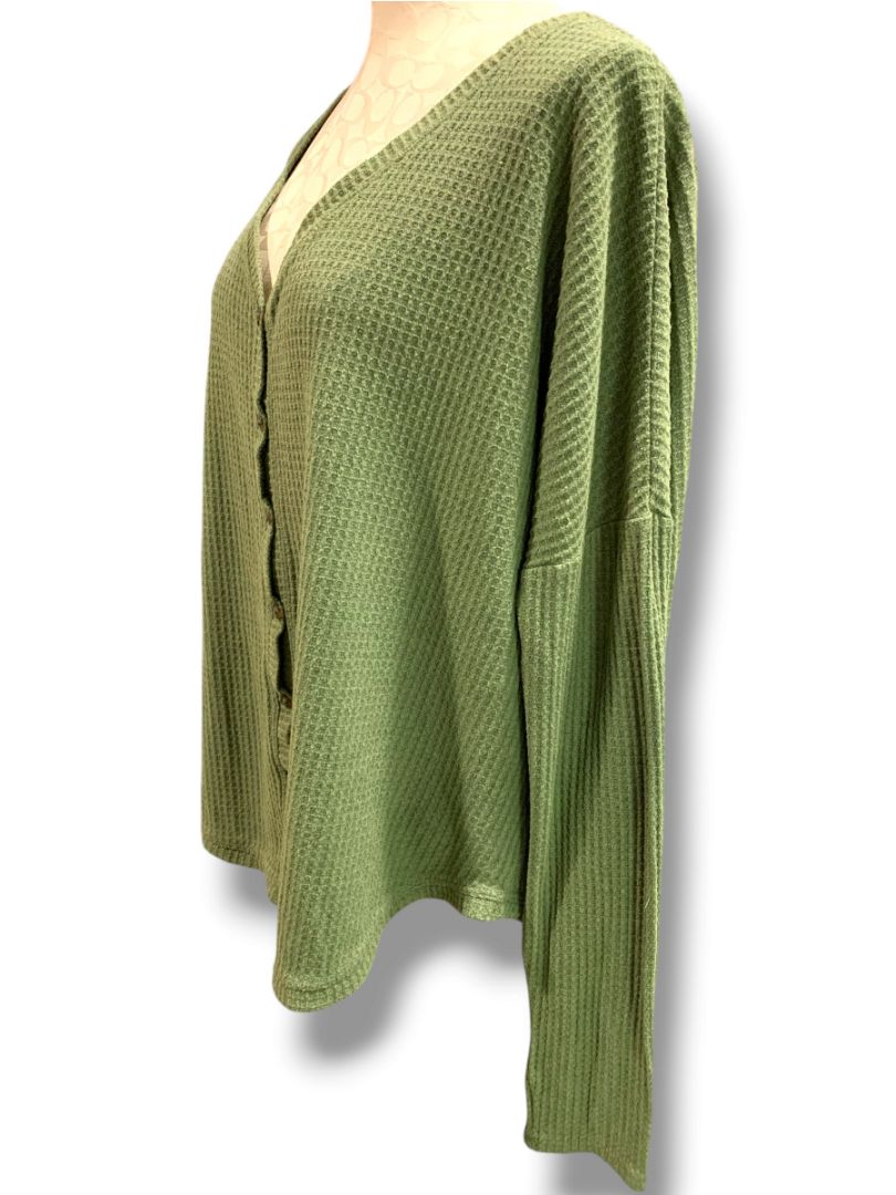 Size XL Wild Fable Womens Army Green Waffle V-Neck Knit Button Up