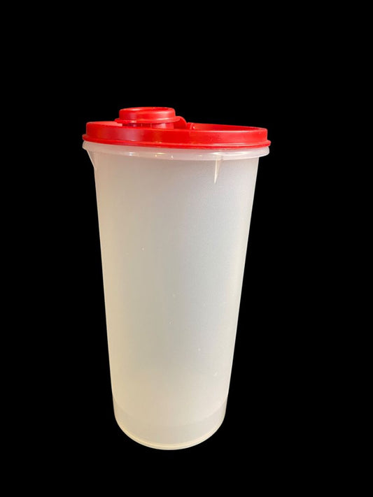 Vintage Tupperware 9" Flip Spout Pitcher Red Clear Frosted 261-14 & 563-9