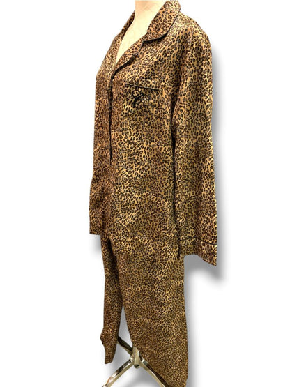 Size XL Chaps Womens 2 Piece Pajama PJs Satin Animal Print Brown