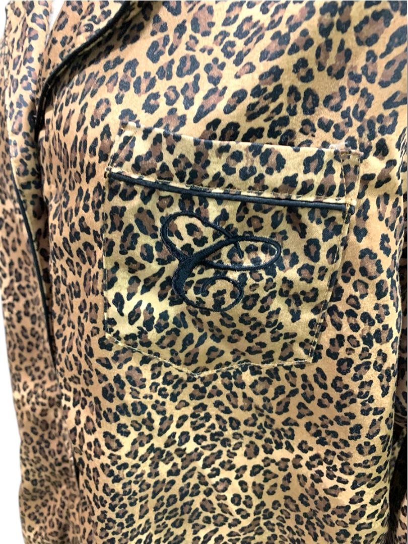 Size XL Chaps Womens 2 Piece Pajama PJs Satin Animal Print Brown