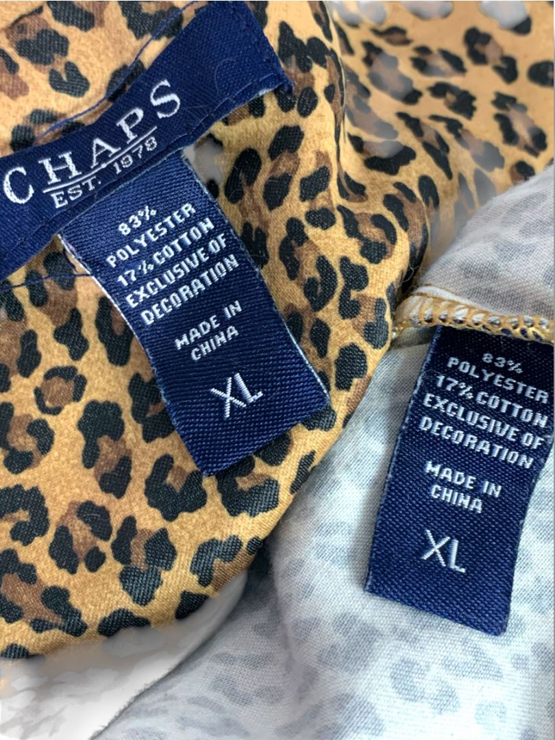 Size XL Chaps Womens 2 Piece Pajama PJs Satin Animal Print Brown