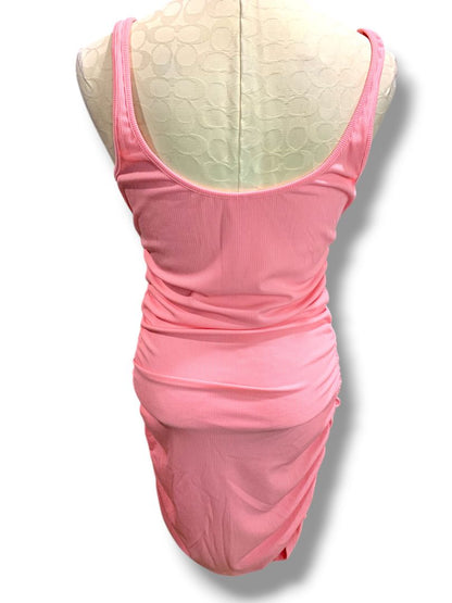 Large  Pink Fitted Tank Dress Ruched Sides Stretch