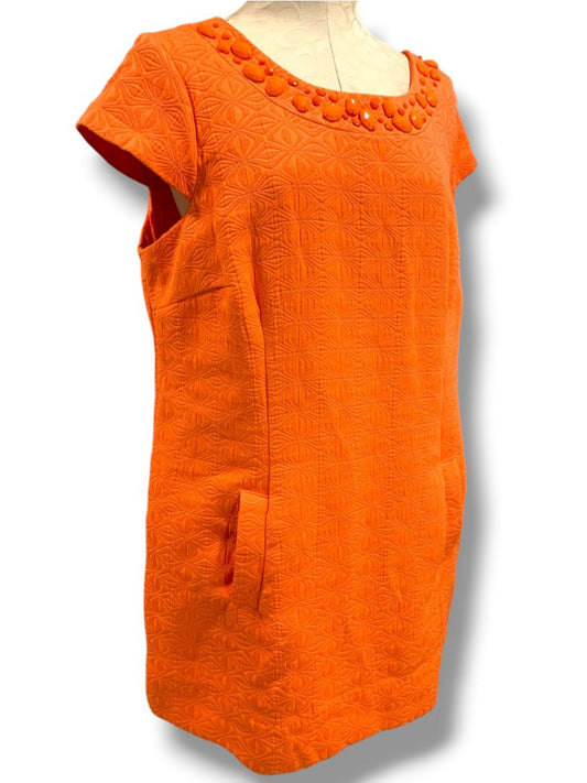 Size 18W Sandra Darren Orange Shift Dress Pockets Beaded Neckline Lined Cap Sleeve