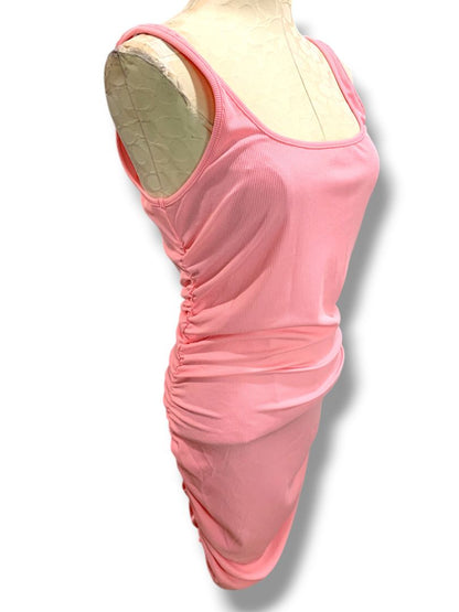 Large  Pink Fitted Tank Dress Ruched Sides Stretch