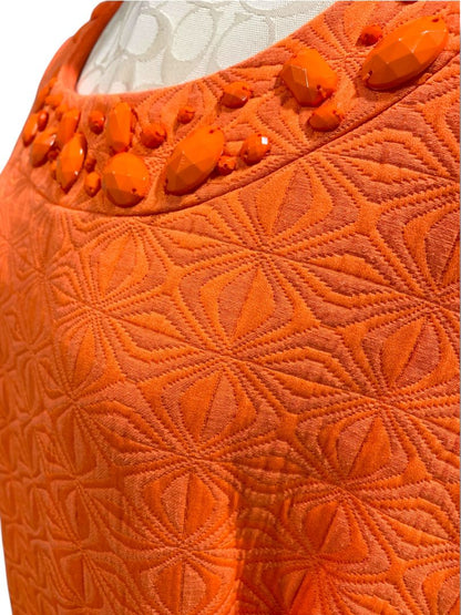 Size 18W Sandra Darren Orange Shift Dress Pockets Beaded Neckline Lined Cap Sleeve
