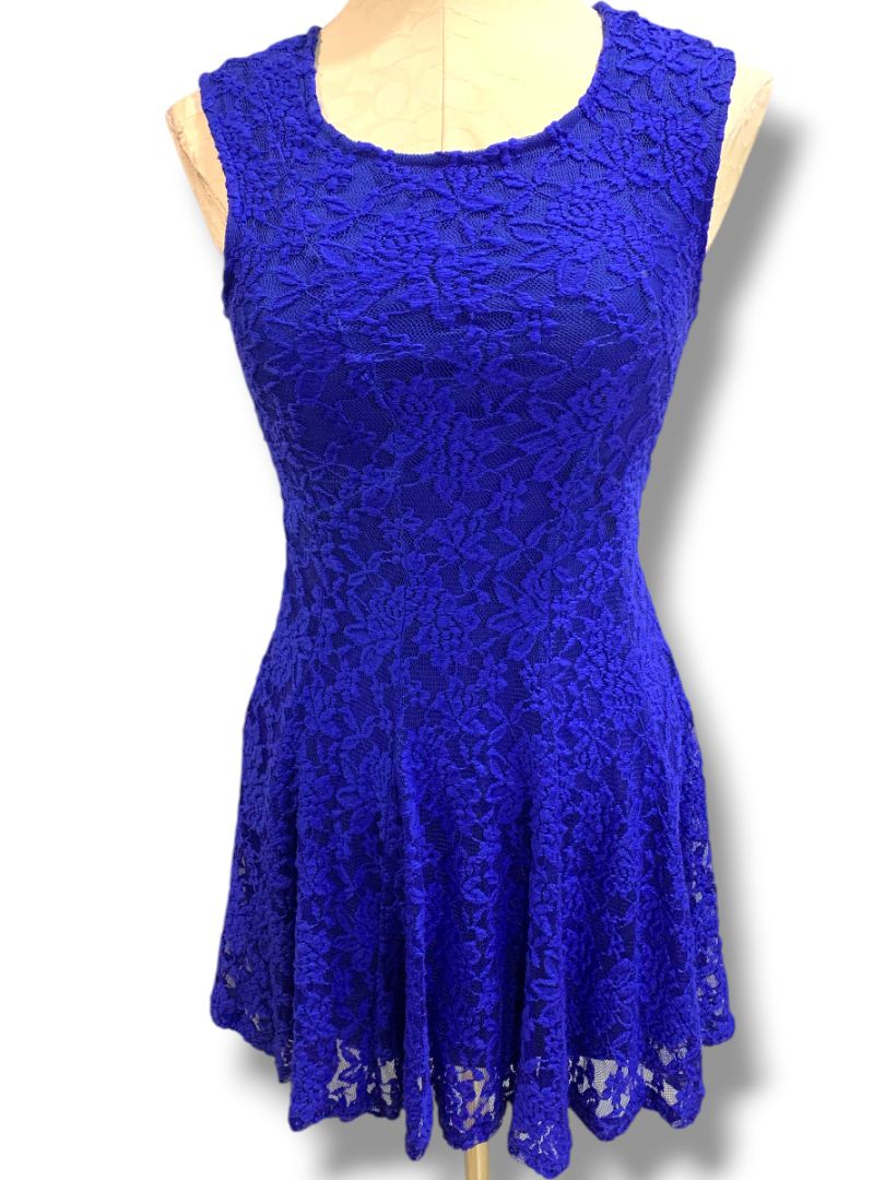 Small Socialite Royal Blue Stretch Lace Dress Sleeveless