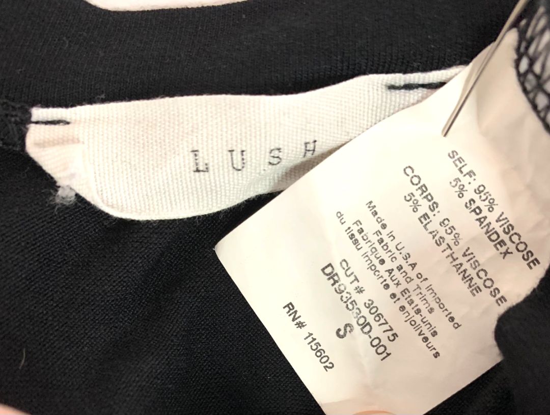 Small Lush Black Tshirt Dress 3/4 Sleeve Soft