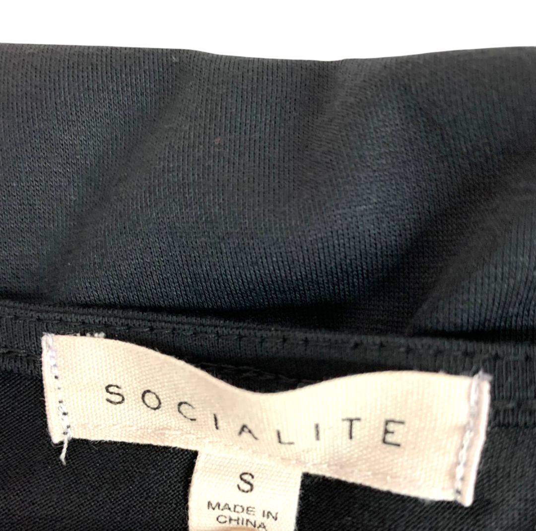 Medium Socialite Black Shift Dress Knit Lattice Neckline Soft Pockets