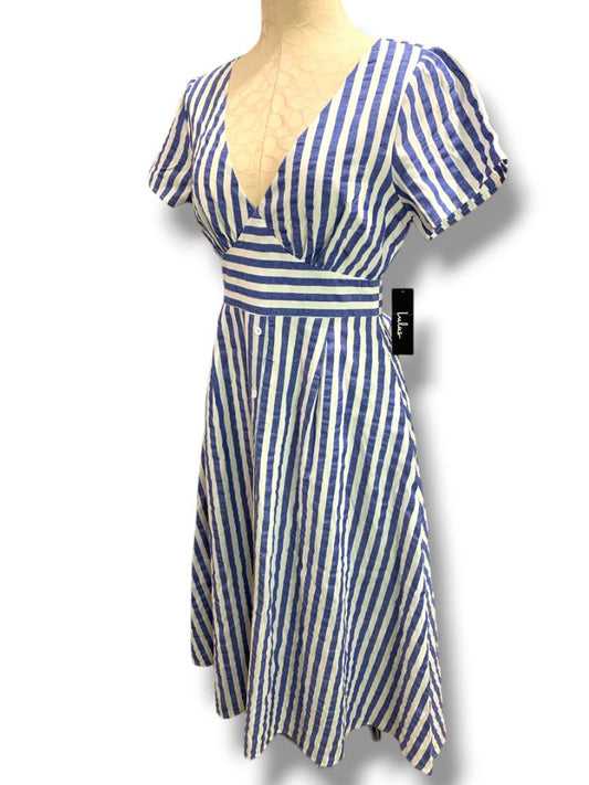 Medium Lulus New Cascading Crush Cotton Striped Midi Dress Pockets