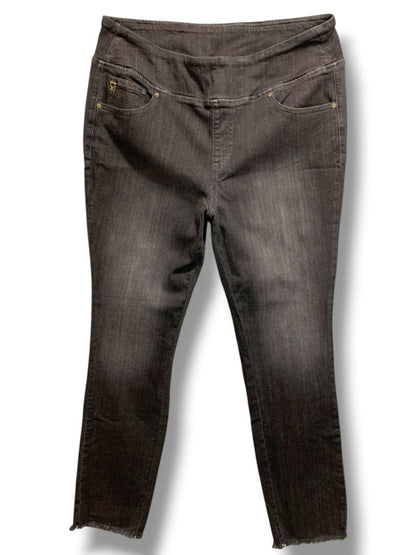 Size 18W Belle by Kim Gravel Womens Black Pull on Jeans Stretch Denim Raw Hem