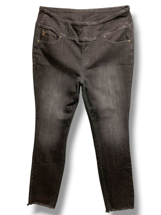 Size 18W Belle by Kim Gravel Womens Black Pull on Jeans Stretch Denim Raw Hem