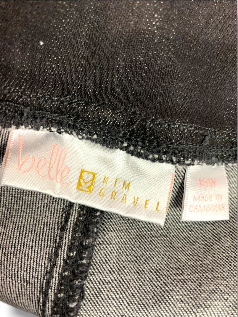 Size 18W Belle by Kim Gravel Womens Black Pull on Jeans Stretch Denim Raw Hem
