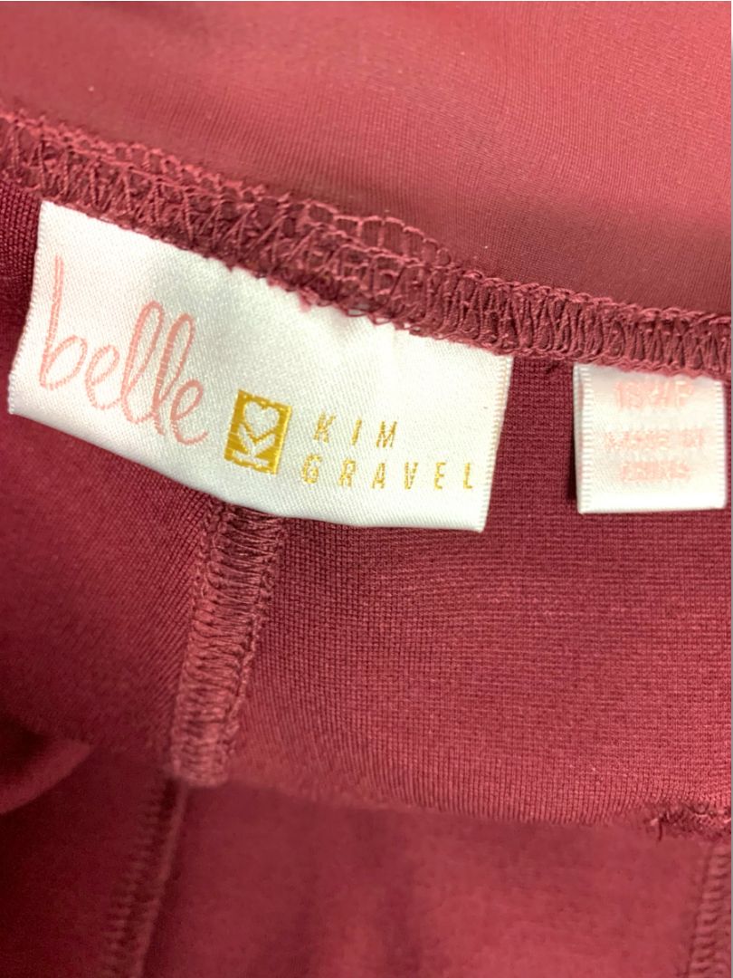 Size 18WP Belle by Kim Gravel Womens Petite Ponte Knit Pull On Pants Burgundy
