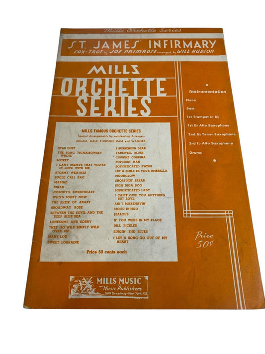 1930 Fox-Trot by Joe Primrose Sheet Music Mills Orchette Series St James Infirmary