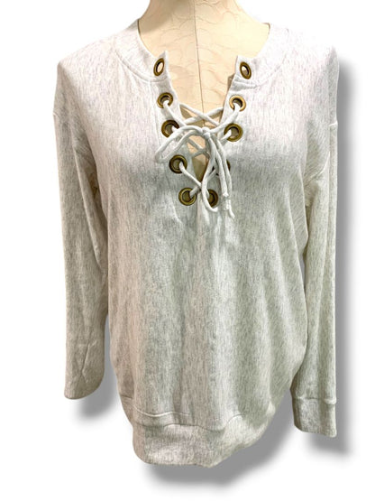 Medium Socialite Womens Lightweight Lace Neckline Sweatshirt Heather Gray