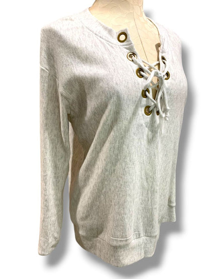 Medium Socialite Womens Lightweight Lace Neckline Sweatshirt Heather Gray