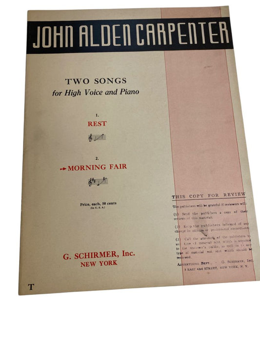 1936 John Alden Carpenter Sheet Music Two Songs for High Voice and Piano