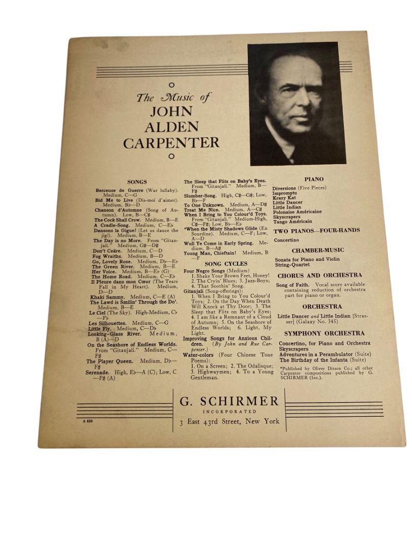 1936 John Alden Carpenter Sheet Music Two Songs for High Voice and Piano