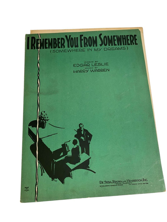 1930 I Remember You From Somewhere Sheet Music Leslie Warren