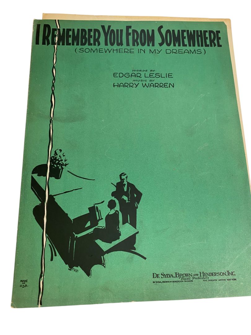 1930 I Remember You From Somewhere Sheet Music Leslie Warren