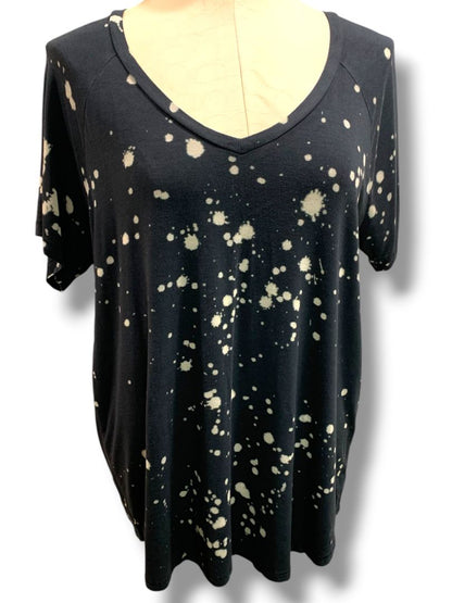 Medium American Eagle Soft & Sexy Womens Tshirt V-Neck Black Bleach Splatter Pattern