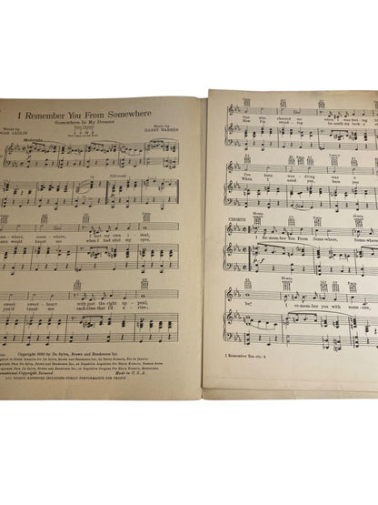 1930 I Remember You From Somewhere Sheet Music Leslie Warren