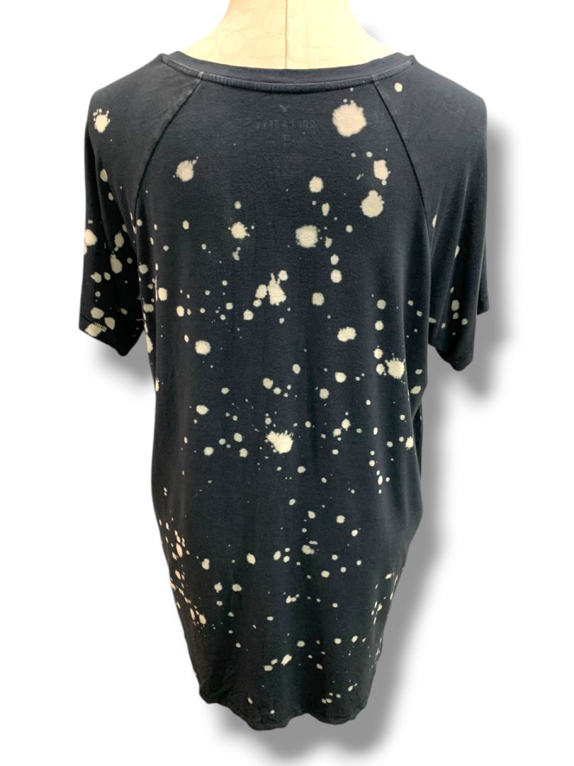 Medium American Eagle Soft & Sexy Womens Tshirt V-Neck Black Bleach Splatter Pattern