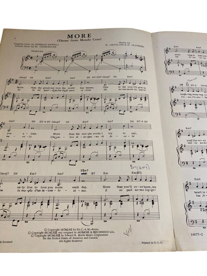 1962 More (Theme from Mondo Cane) Sheet Music Edward B. Marks