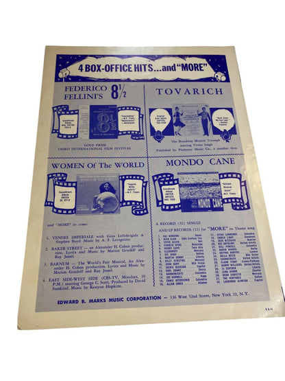 1962 More (Theme from Mondo Cane) Sheet Music Edward B. Marks