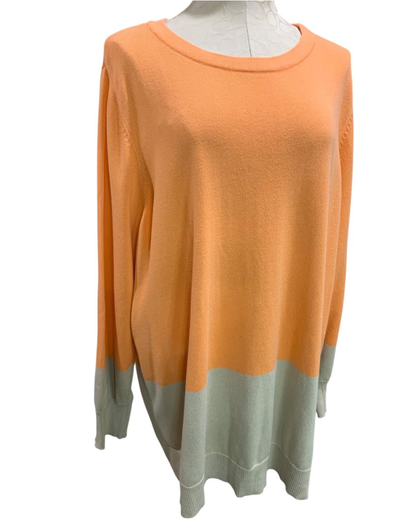 Size 3X Belle by Kim Gravel Womens Peach Gray Pullover Sweater