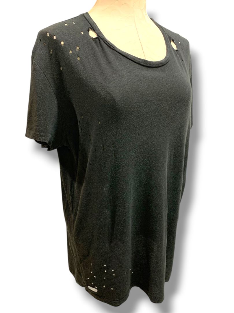 One Size John Galt Womens Black Distressed Short Sleeve Tshirt