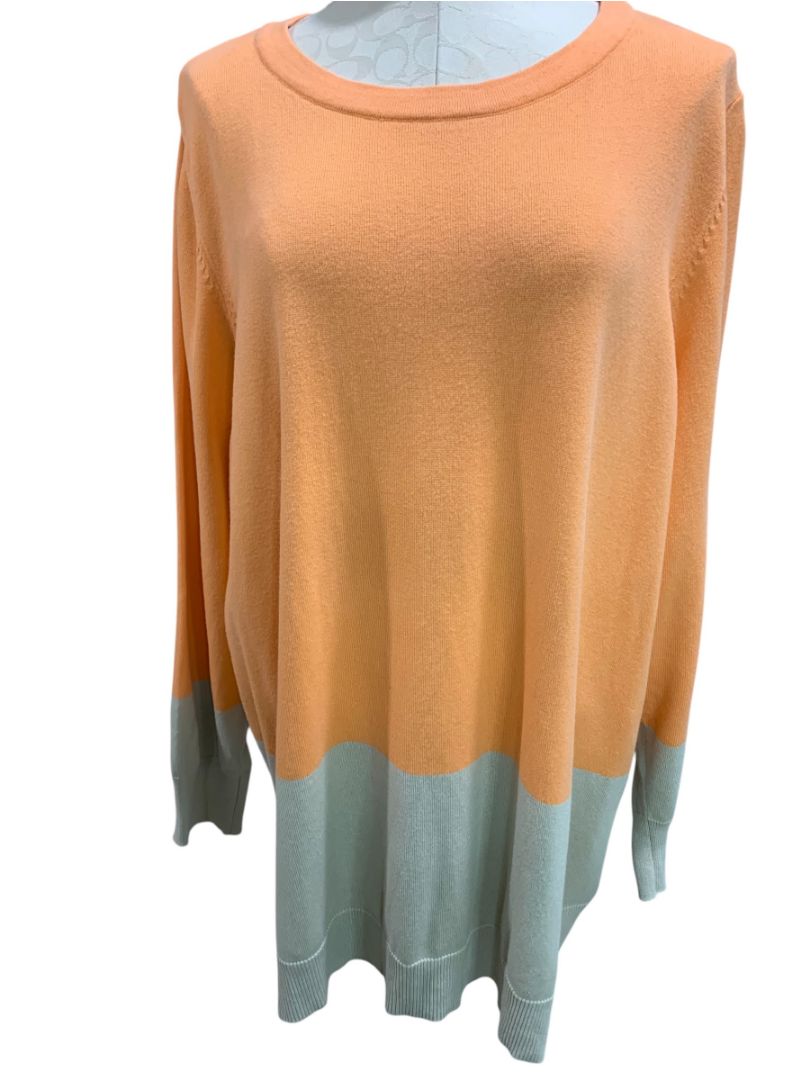 Size 3X Belle by Kim Gravel Womens Peach Gray Pullover Sweater