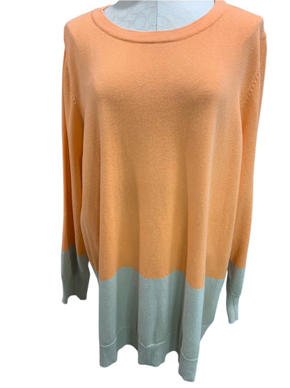 Size 3X Belle by Kim Gravel Womens Peach Gray Pullover Sweater