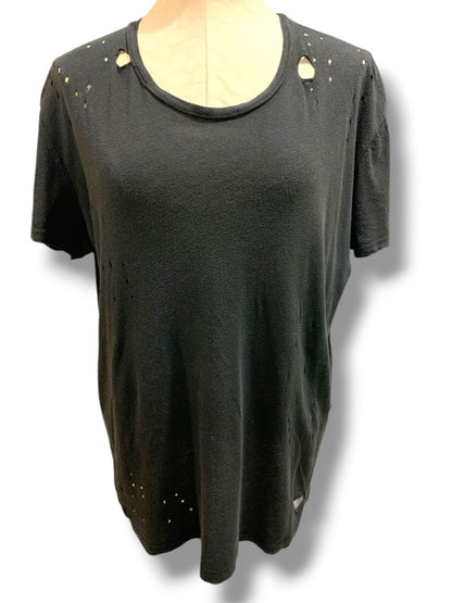 One Size John Galt Womens Black Distressed Short Sleeve Tshirt