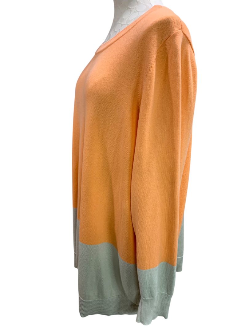 Size 3X Belle by Kim Gravel Womens Peach Gray Pullover Sweater