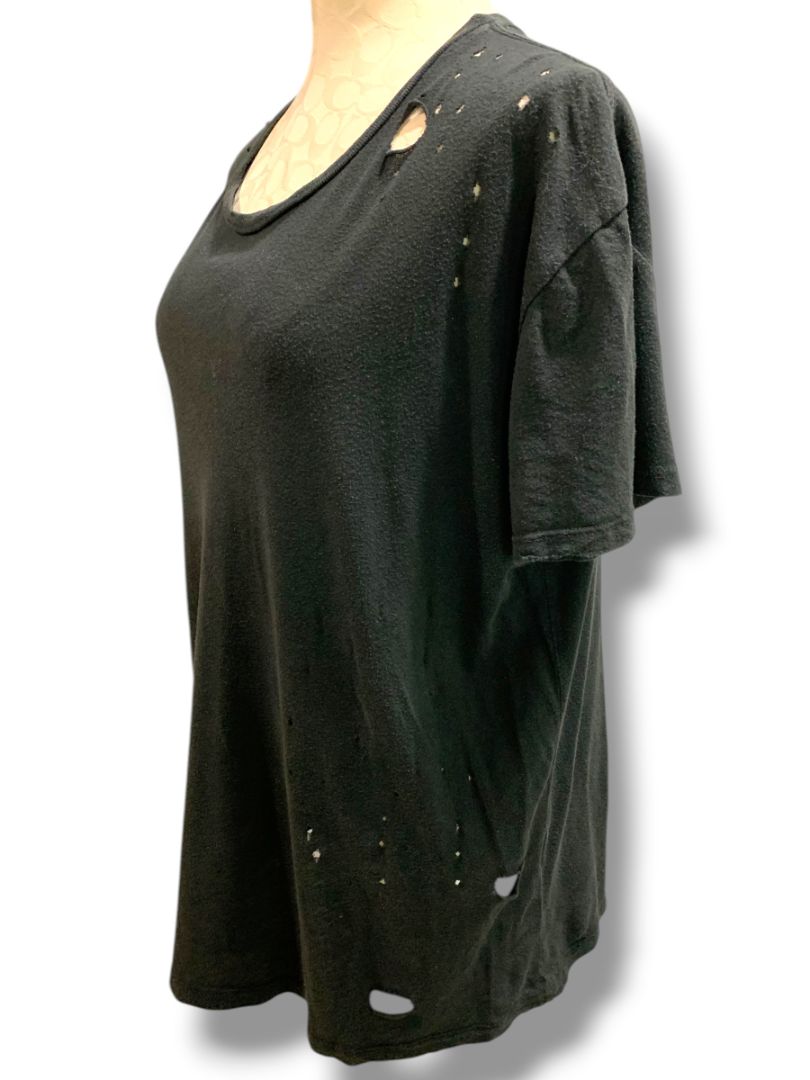One Size John Galt Womens Black Distressed Short Sleeve Tshirt
