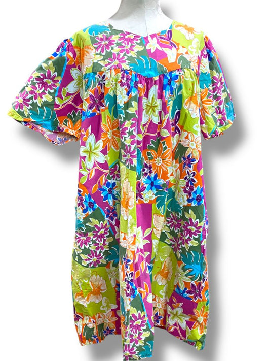 Size 1X Vintage National MuuMuu House Dress Floral Butterfly Bright Pockets