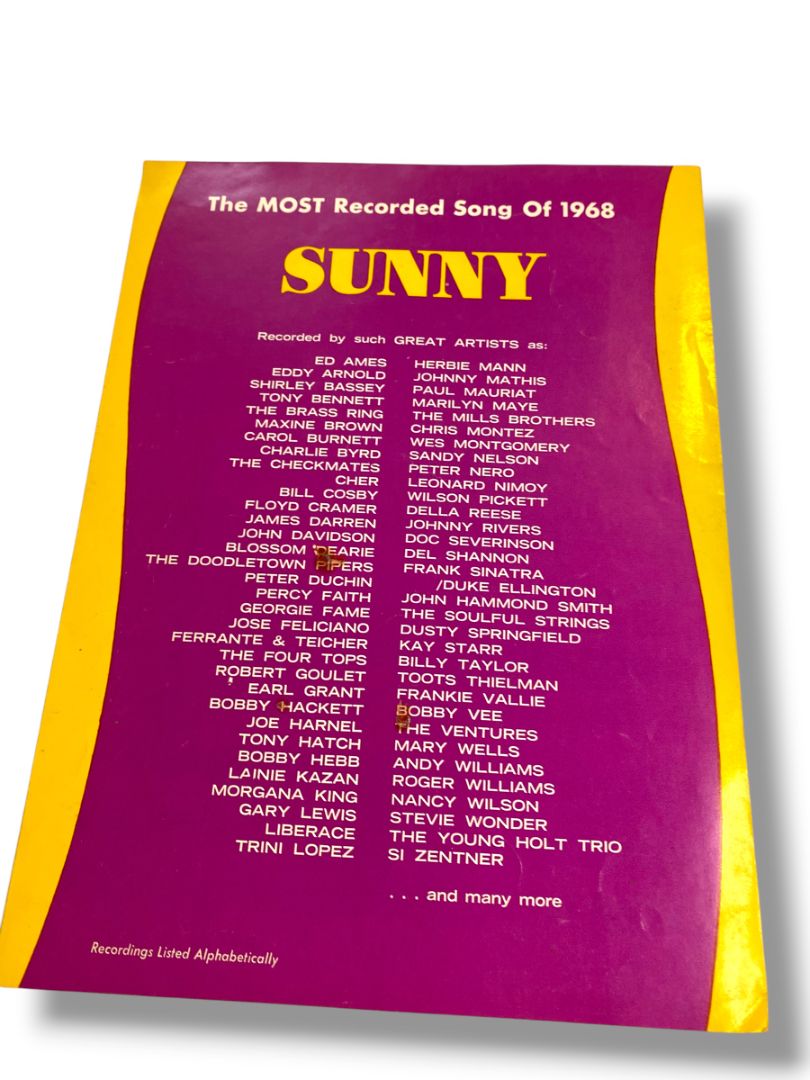 1966 Sunny Sheet Music by Bobby Hebb Portable Music Co