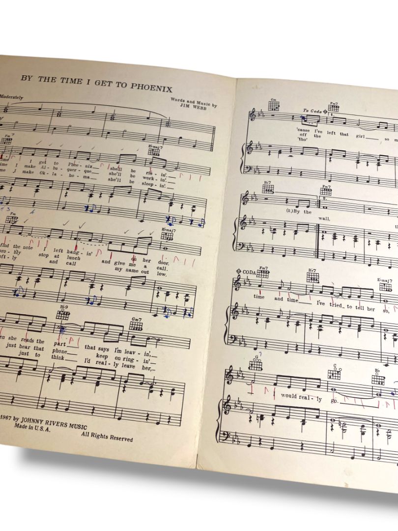1967 By the Time I Get to Phoenix Sheet Music Glen Campbell Jim Webb Johnny Rivers Music