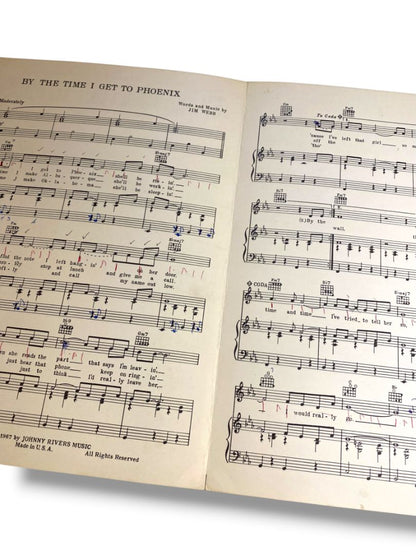 1967 By the Time I Get to Phoenix Sheet Music Glen Campbell Jim Webb Johnny Rivers Music