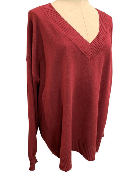Size 3X (26/28) Lane Bryant Burgundy Womens V-Neck Sweater