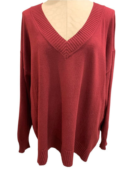 Size 3X (26/28) Lane Bryant Burgundy Womens V-Neck Sweater