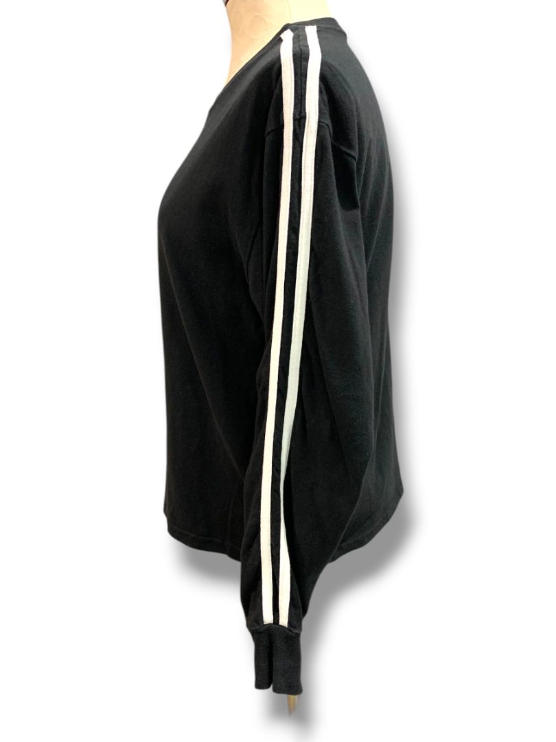 Small John Galt Womens Black Pullover Shirt Two White Sleeve Stripes