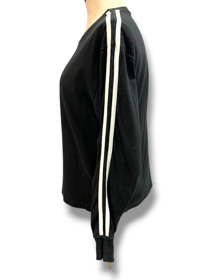 Small John Galt Womens Black Pullover Shirt Two White Sleeve Stripes