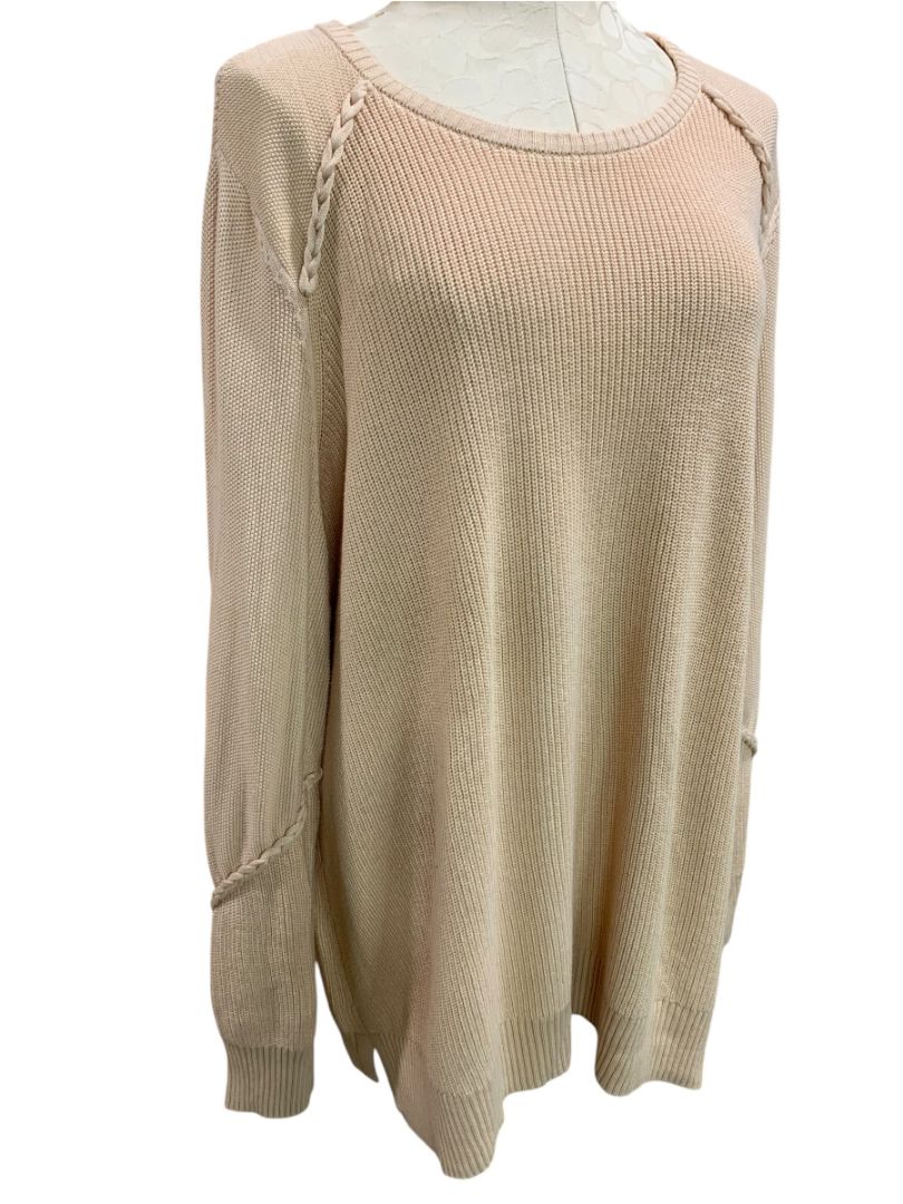 Size 2X Belle by Kim Gravel Womens Beige Pullover Sweater