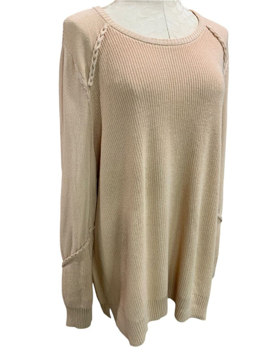 Size 2X Belle by Kim Gravel Womens Beige Pullover Sweater