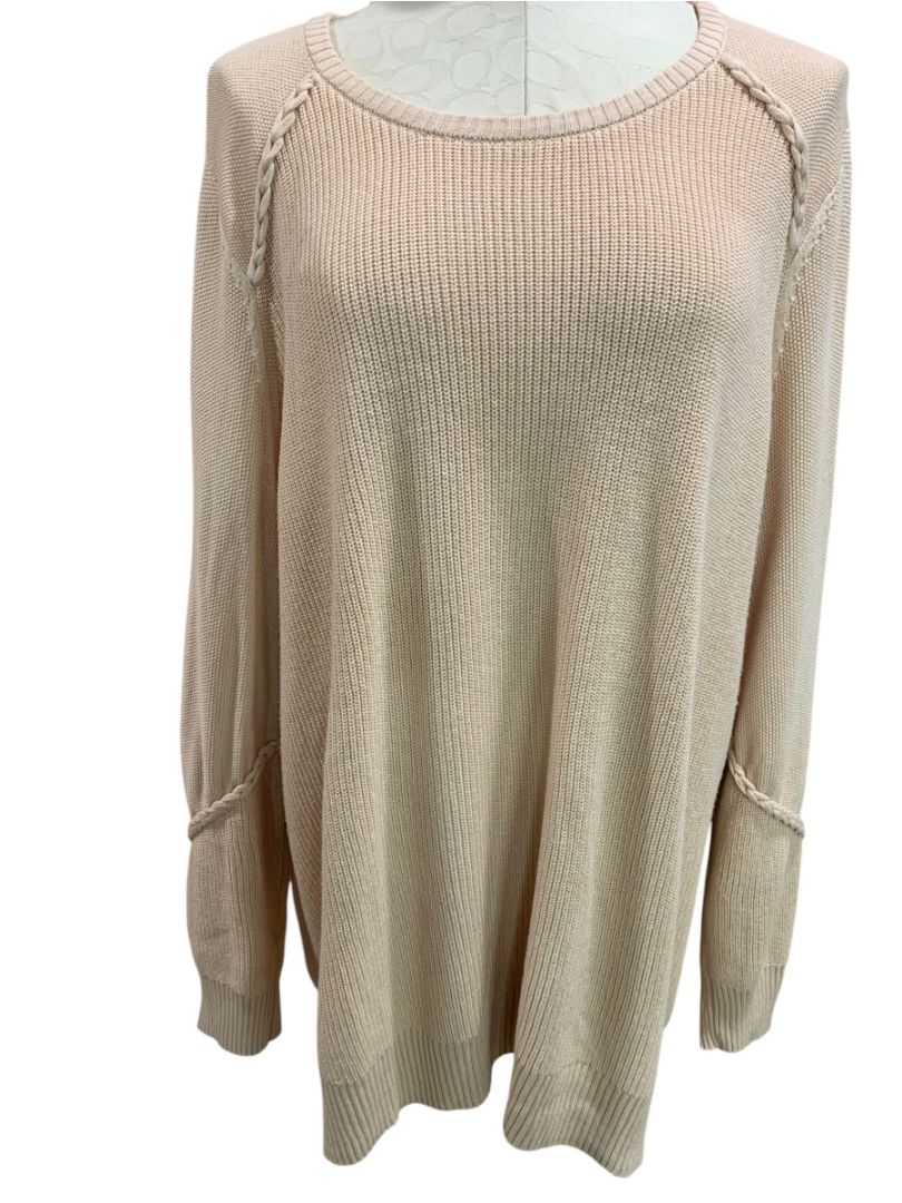 Size 2X Belle by Kim Gravel Womens Beige Pullover Sweater