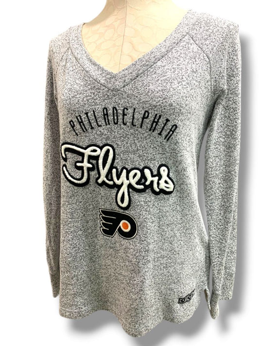 Medium CCM Womens NHL Philadelphia Flyers V-Neck Sweater Gray Marled Knit