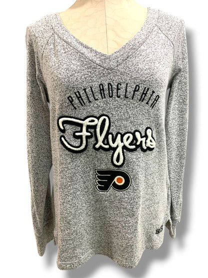 Medium CCM Womens NHL Philadelphia Flyers V-Neck Sweater Gray Marled Knit